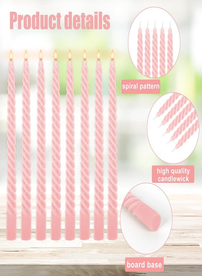 Whaline 8Pcs 10 Inch Baby Pink Spiral Taper Candles Dripless Twisted Wax Candles Long Unscented Candle Sticks for Home Party Dinner Table Supplies - Image 3